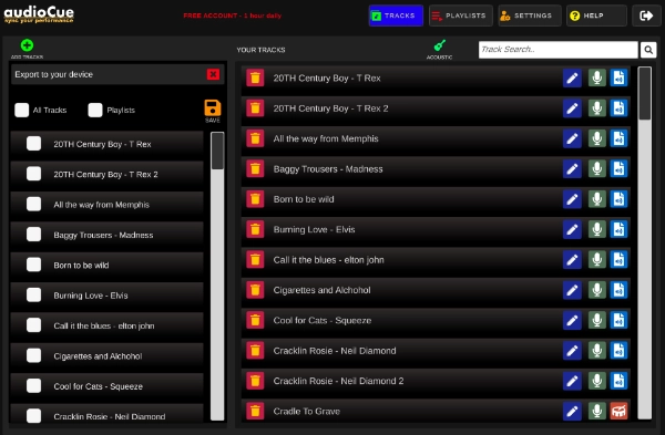 how to share and backup tracks in audiocue